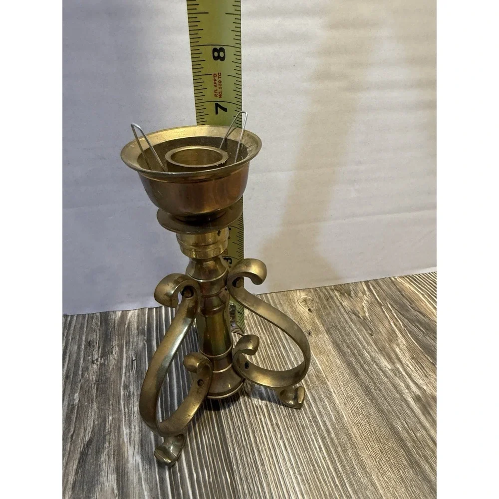 Vintage Brass Taper Candle Holder 3 Scroll Legs 6.5